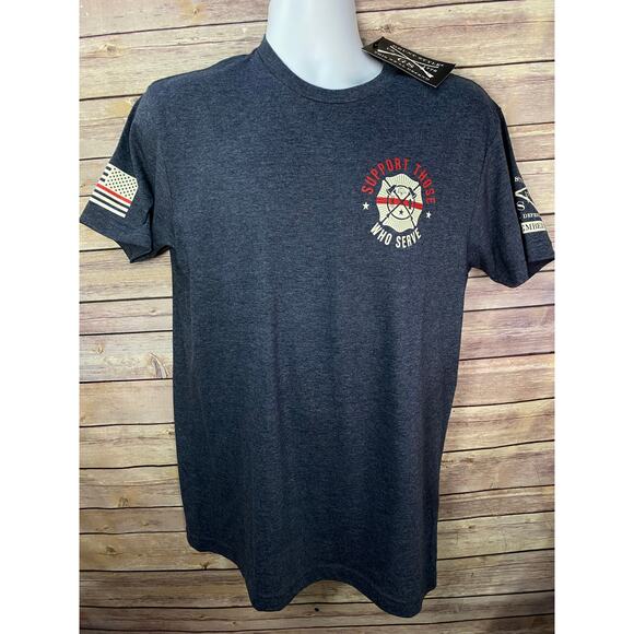 Grunt Style “Support Those Who Serve” Red Line T-Shirt Size Medium Gray NEW - Picture 2 of 7